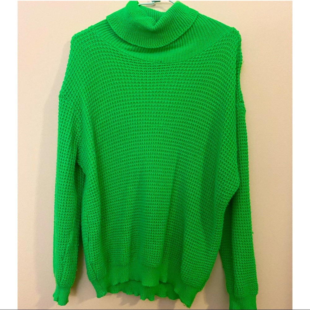 Neon green knit turtle neck sweater